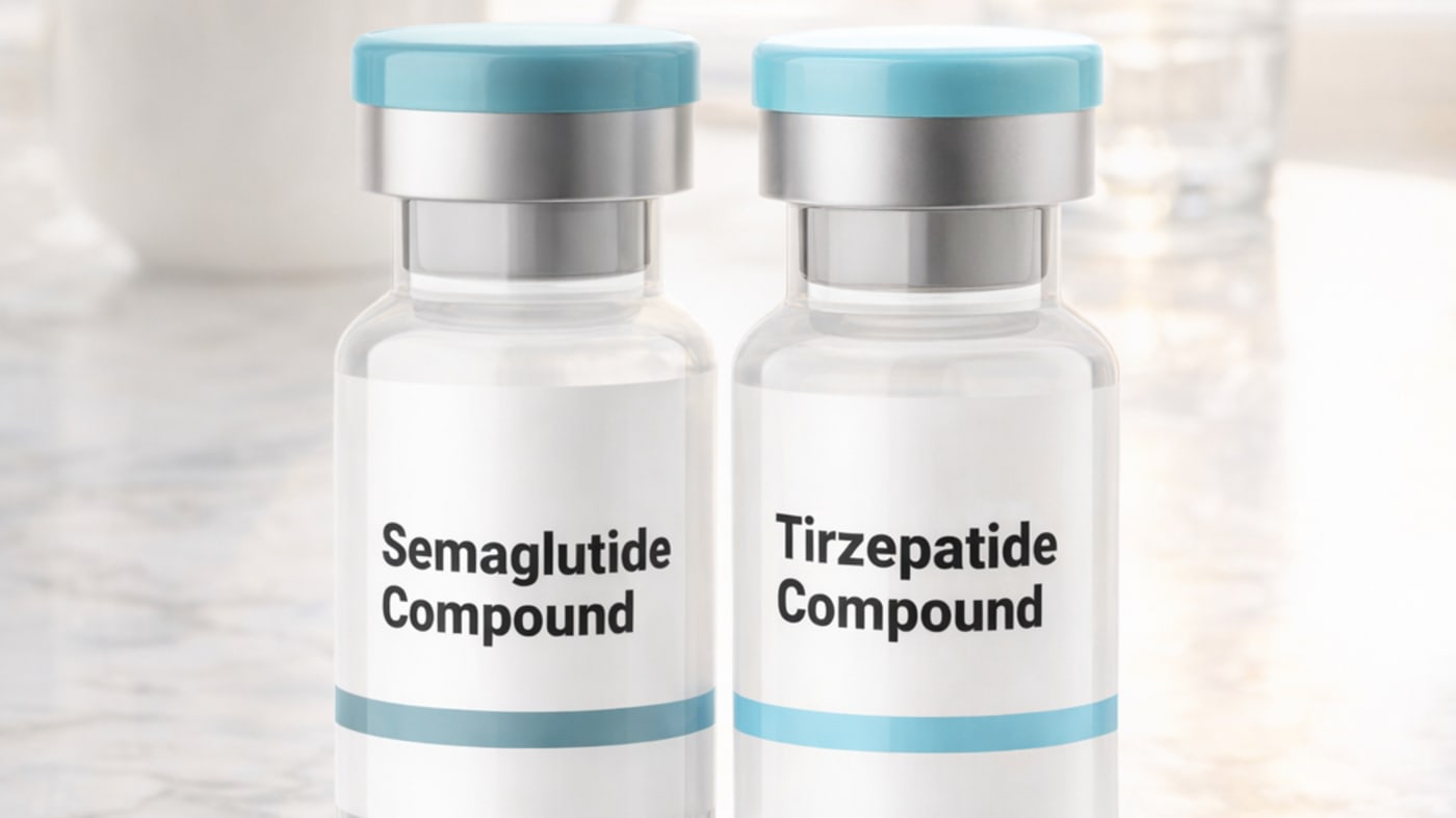 Compounded semaglutide and tirzepatide vials