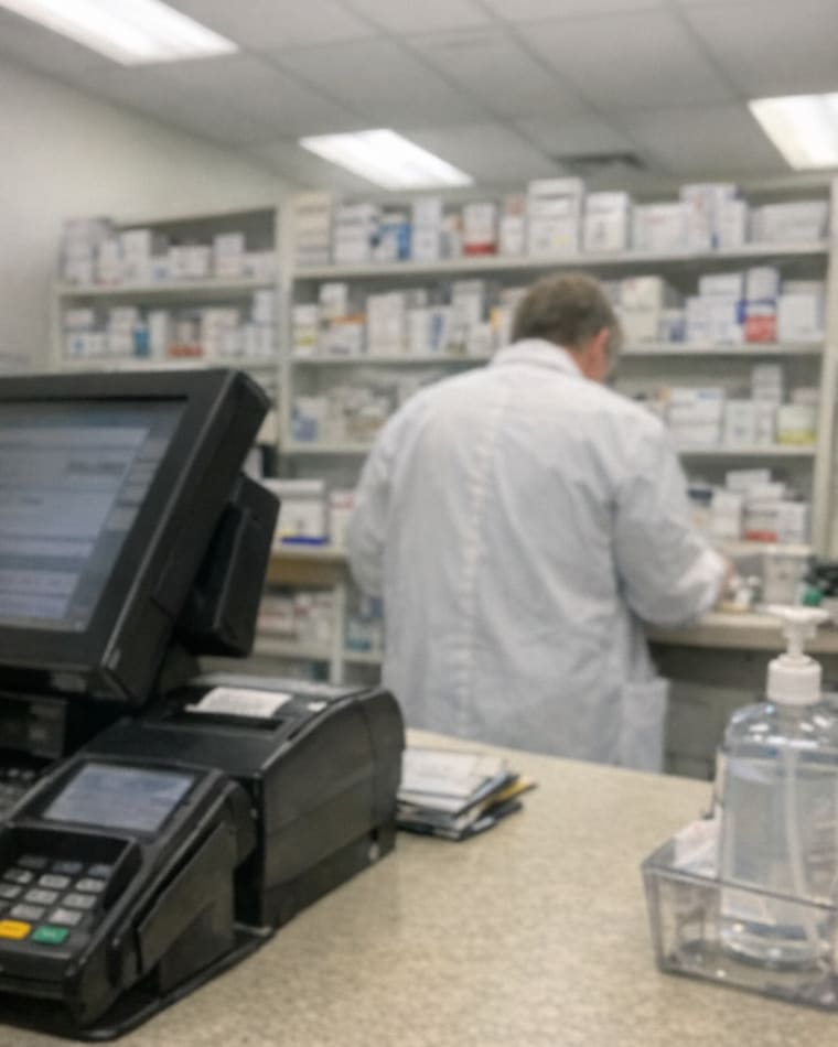 A retail pharmacy counter